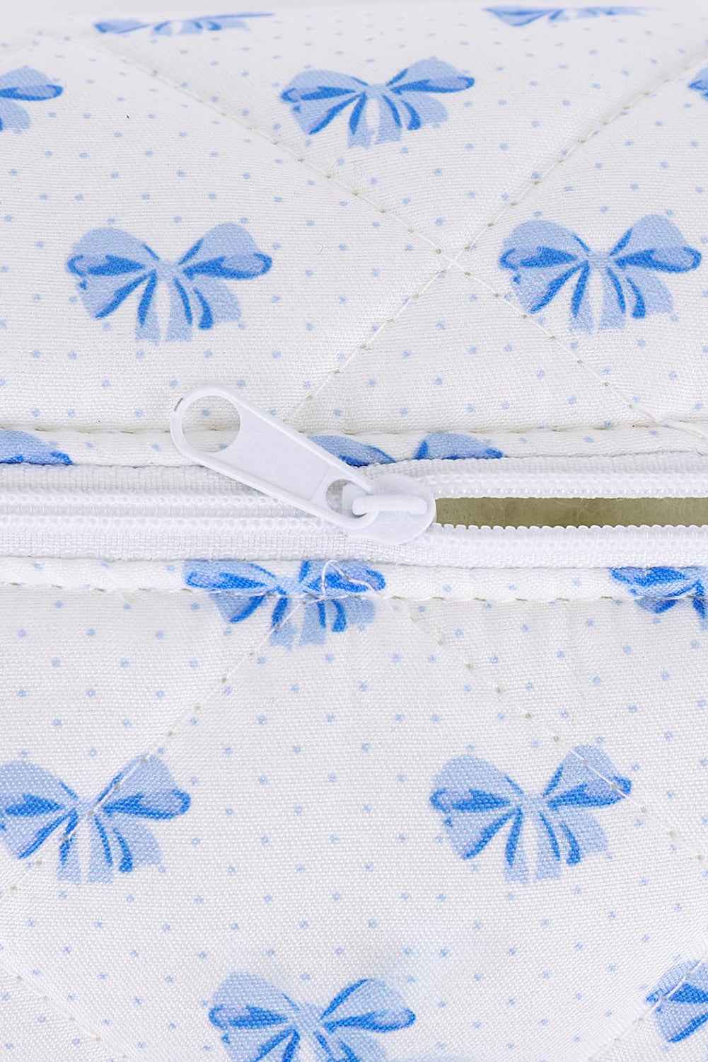 Sky Blue Bow Knot Quilted Zipper Makeup Bag