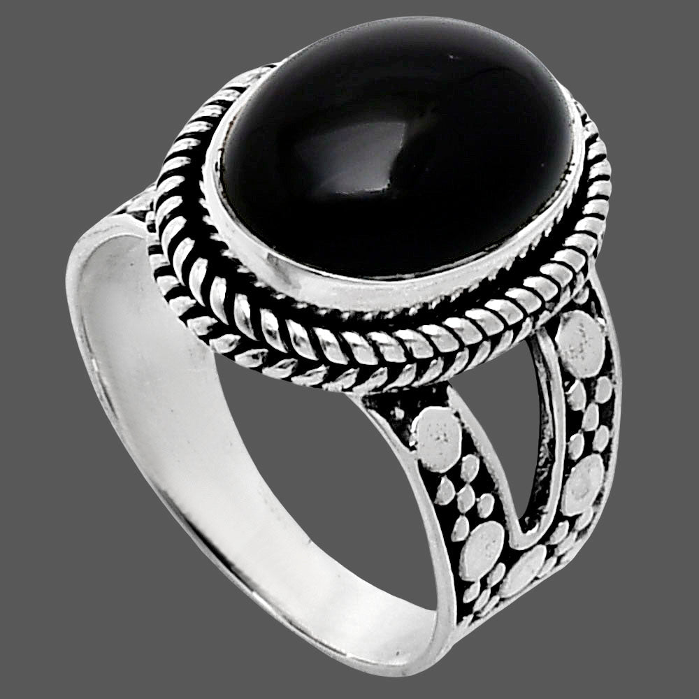 Premium Quality Natural Black Onyx Ring size-7 R-1732 23-ER10325 - Goddess Imports Marketplace