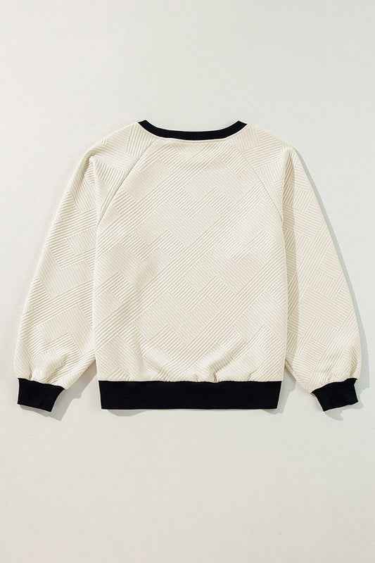Women Raglan Sleeve Crew Neck Textured Sweatshirts