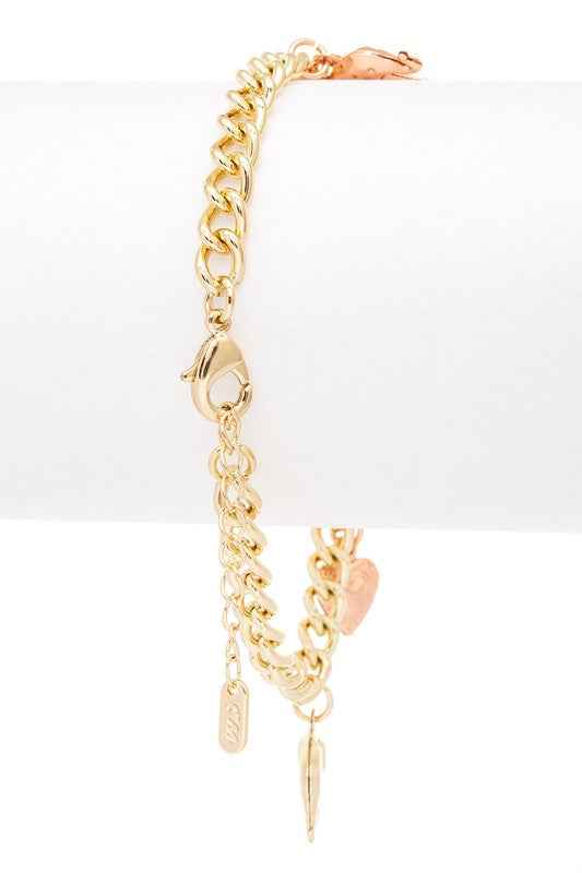 Elephant Heart Mix Charm 3 Tone Bracelet