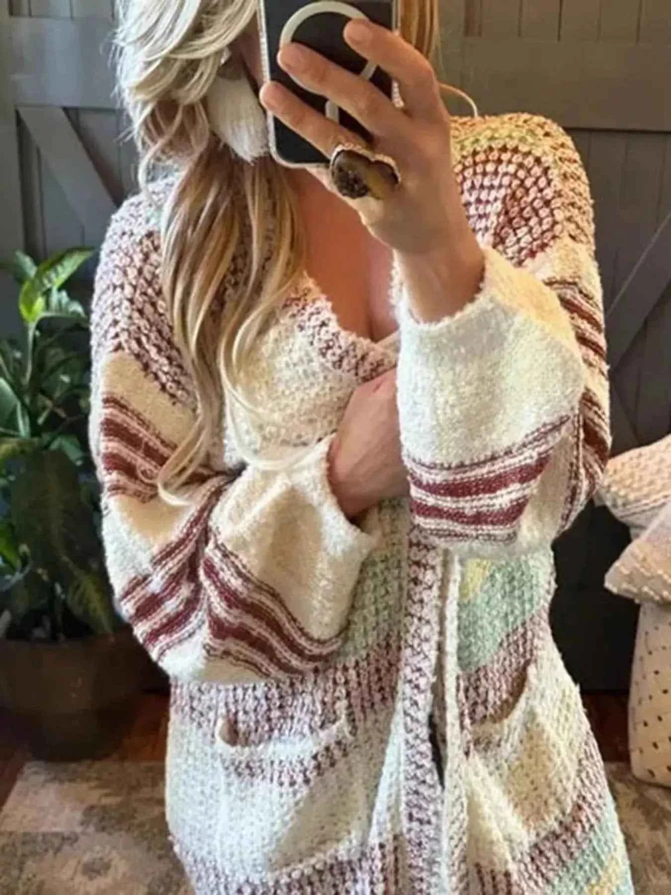 Striped Open Front Longline Cardigan by Be Bliss Boutique