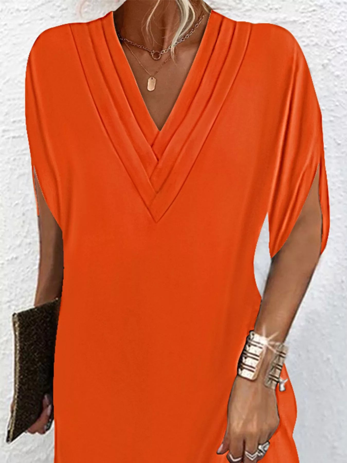 V-Neck Slit Sleeve Mini Dress by Shopiebay