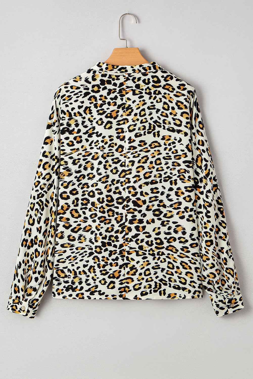 Khaki Leopard Print Long Sleeve Striped V Neck Top