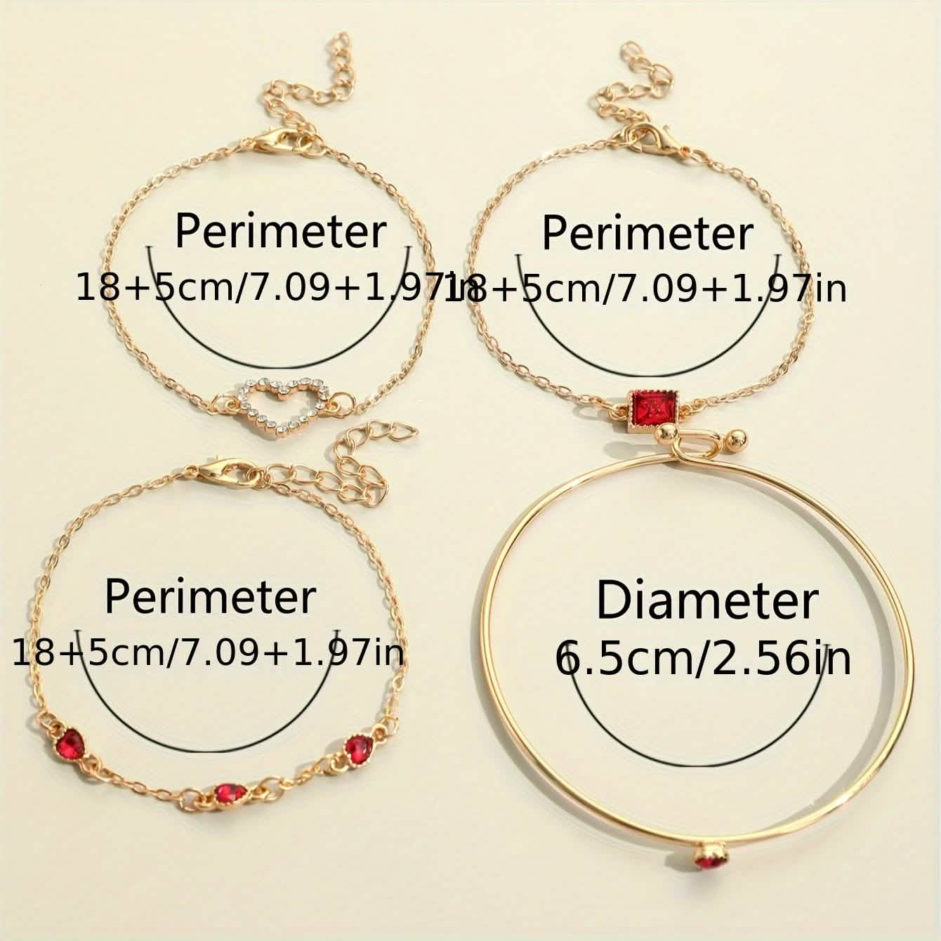 4pcs Rhinestone Alloy Bracelet Set – Minimalist Heart & Square Design by DailySale