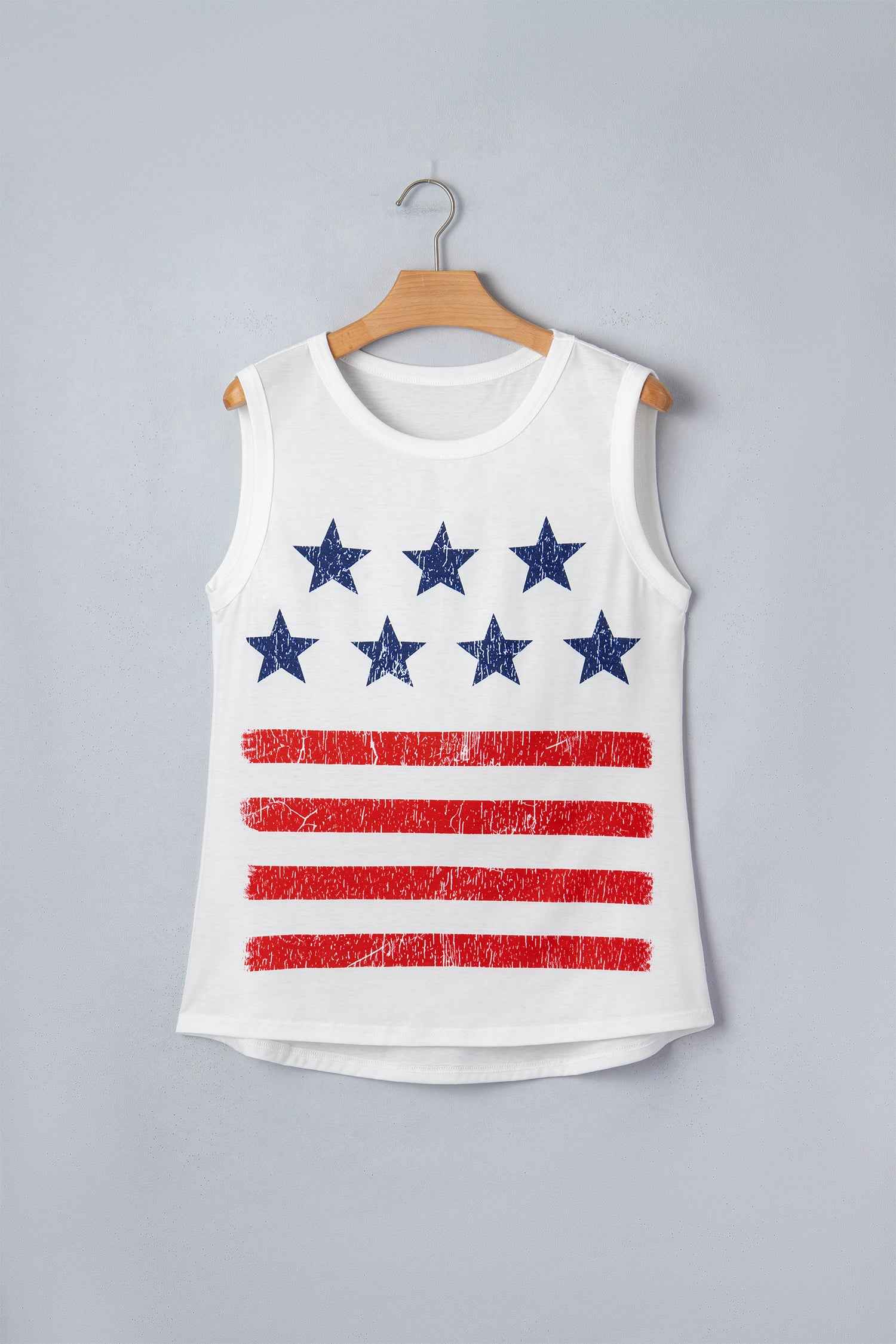 White Vintage Stars and Stripes Printed Casual Tank Top