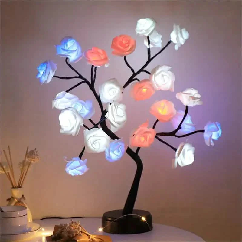 24 LED RGB 16 Colors Rose Tree Night Light Battery And USB Plug Operated Rose Flower Fairy Lights Remote Control by DailySale