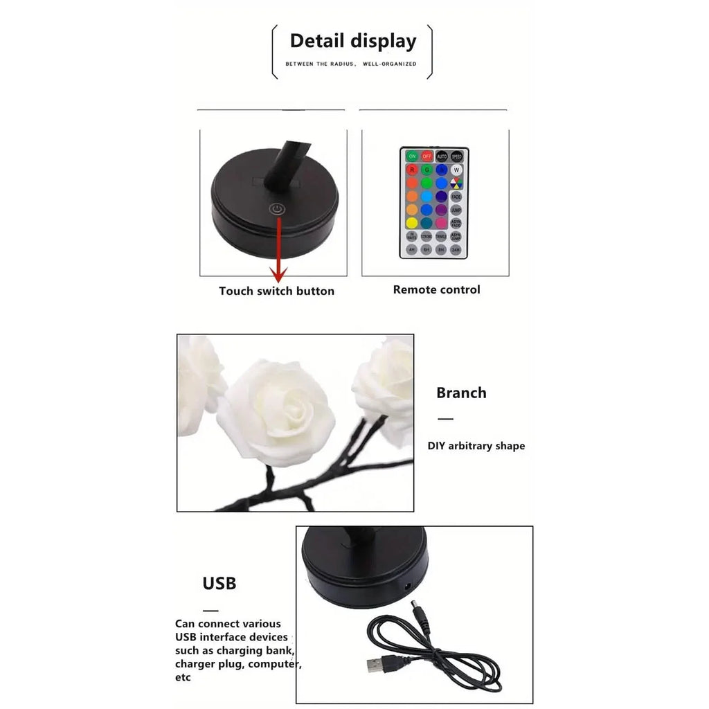 24 LED RGB 16 Colors Rose Tree Night Light Battery And USB Plug Operated Rose Flower Fairy Lights Remote Control by DailySale