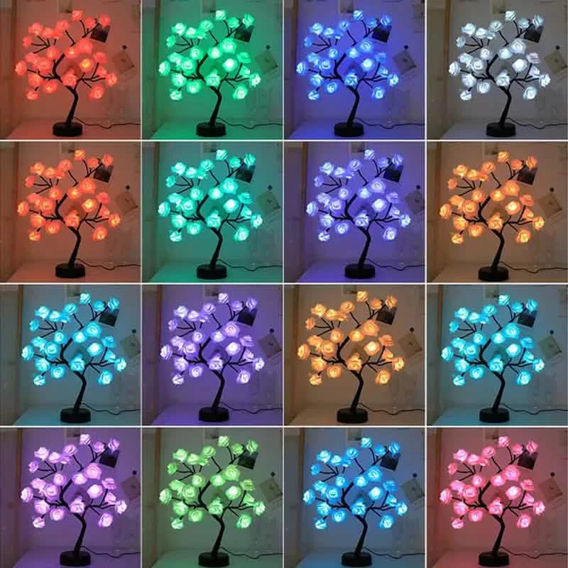 24 LED RGB 16 Colors Rose Tree Night Light Battery And USB Plug Operated Rose Flower Fairy Lights Remote Control by DailySale