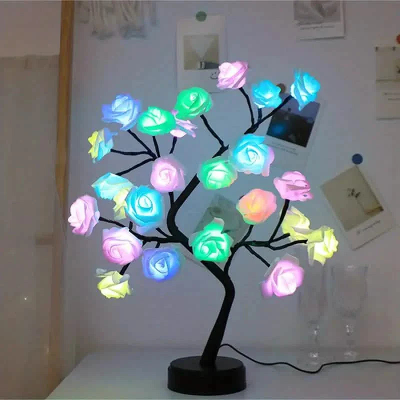 24 LED RGB 16 Colors Rose Tree Night Light Battery And USB Plug Operated Rose Flower Fairy Lights Remote Control by DailySale
