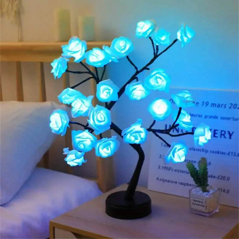 24 LED RGB 16 Colors Rose Tree Night Light Battery And USB Plug Operated Rose Flower Fairy Lights Remote Control by DailySale