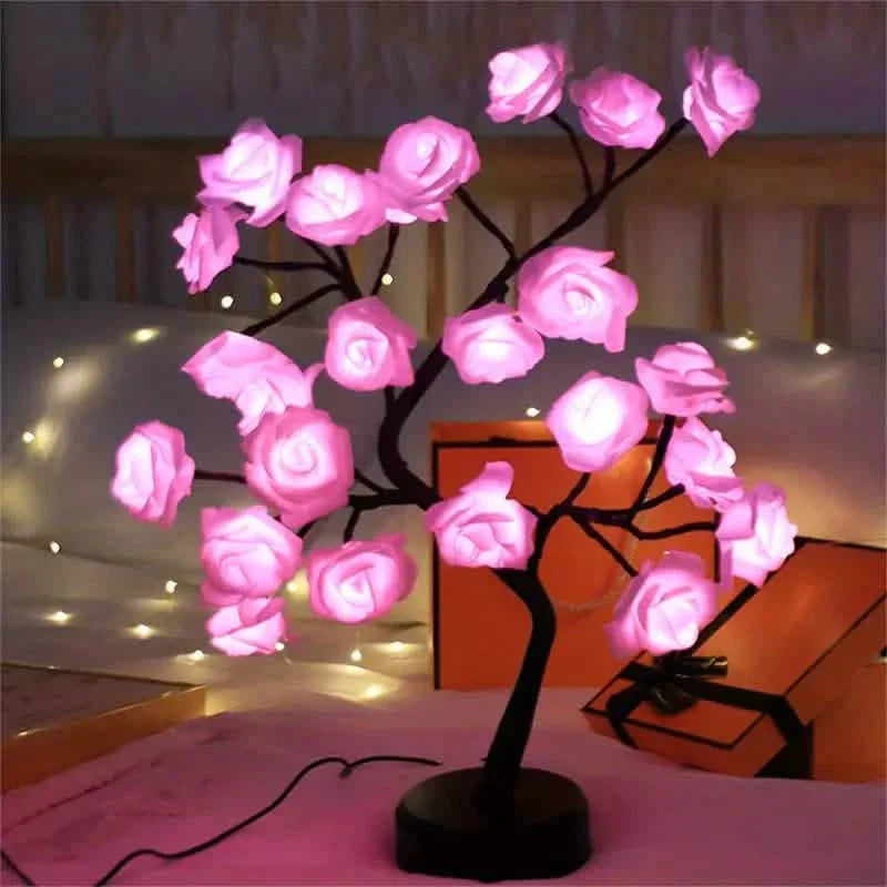 24 LED RGB 16 Colors Rose Tree Night Light Battery And USB Plug Operated Rose Flower Fairy Lights Remote Control by DailySale