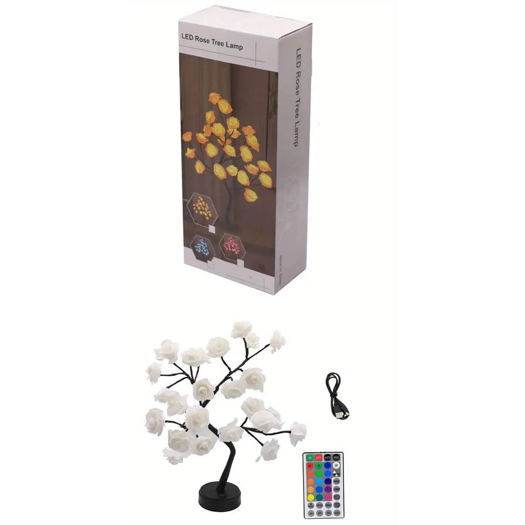 24 LED RGB 16 Colors Rose Tree Night Light Battery And USB Plug Operated Rose Flower Fairy Lights Remote Control by DailySale