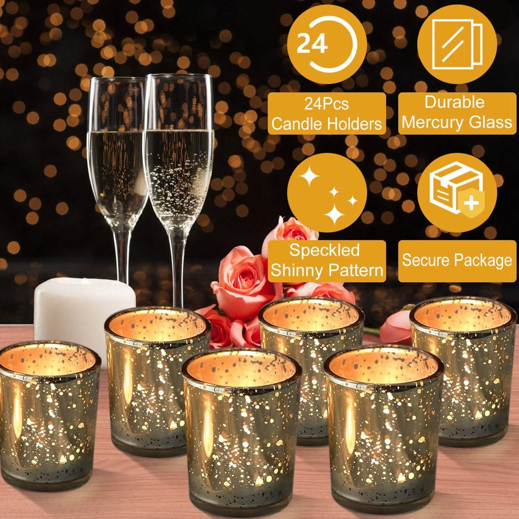 24-Pieces Gold Votive Tealights Candle Holder Mercury Glass by DailySale
