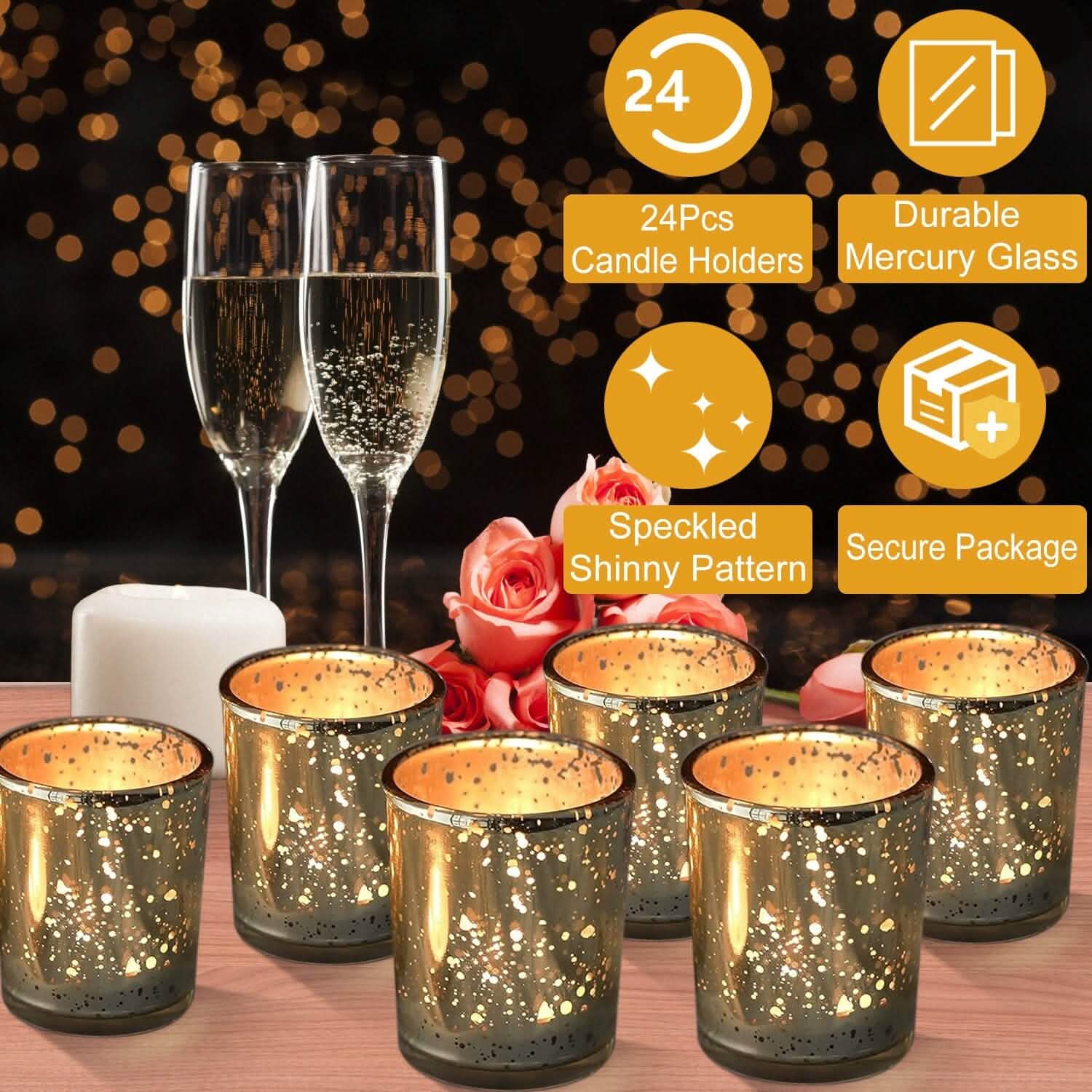 24-Pieces Gold Votive Tealights Candle Holder Mercury Glass by DailySale