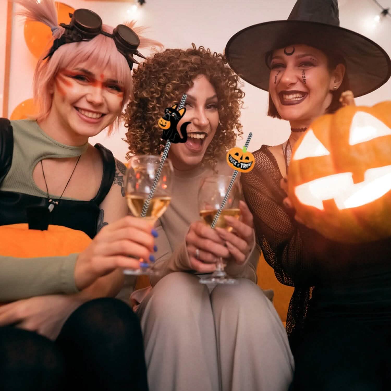 24-Pieces: Halloween Party Striped Decorative Paper Straws by DailySale