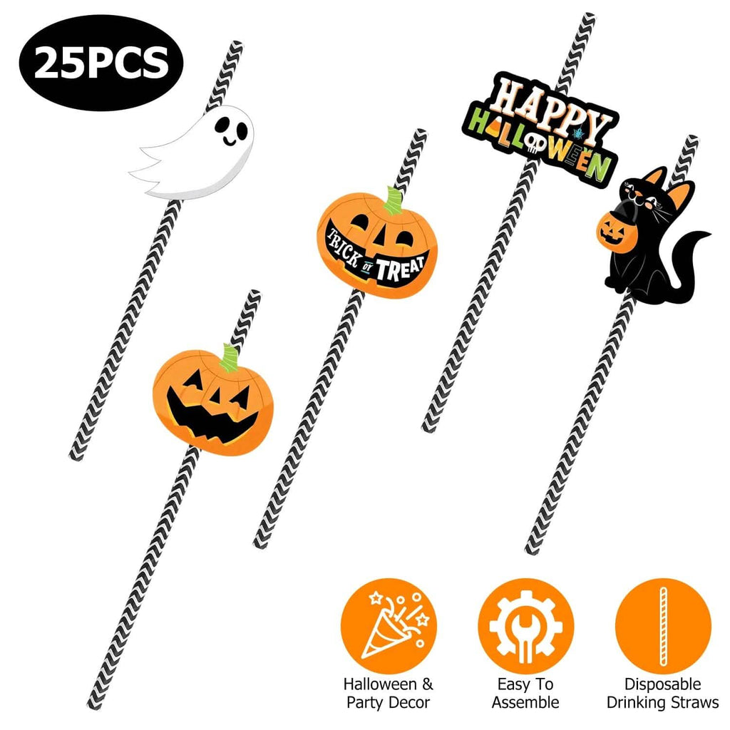 24-Pieces: Halloween Party Striped Decorative Paper Straws by DailySale