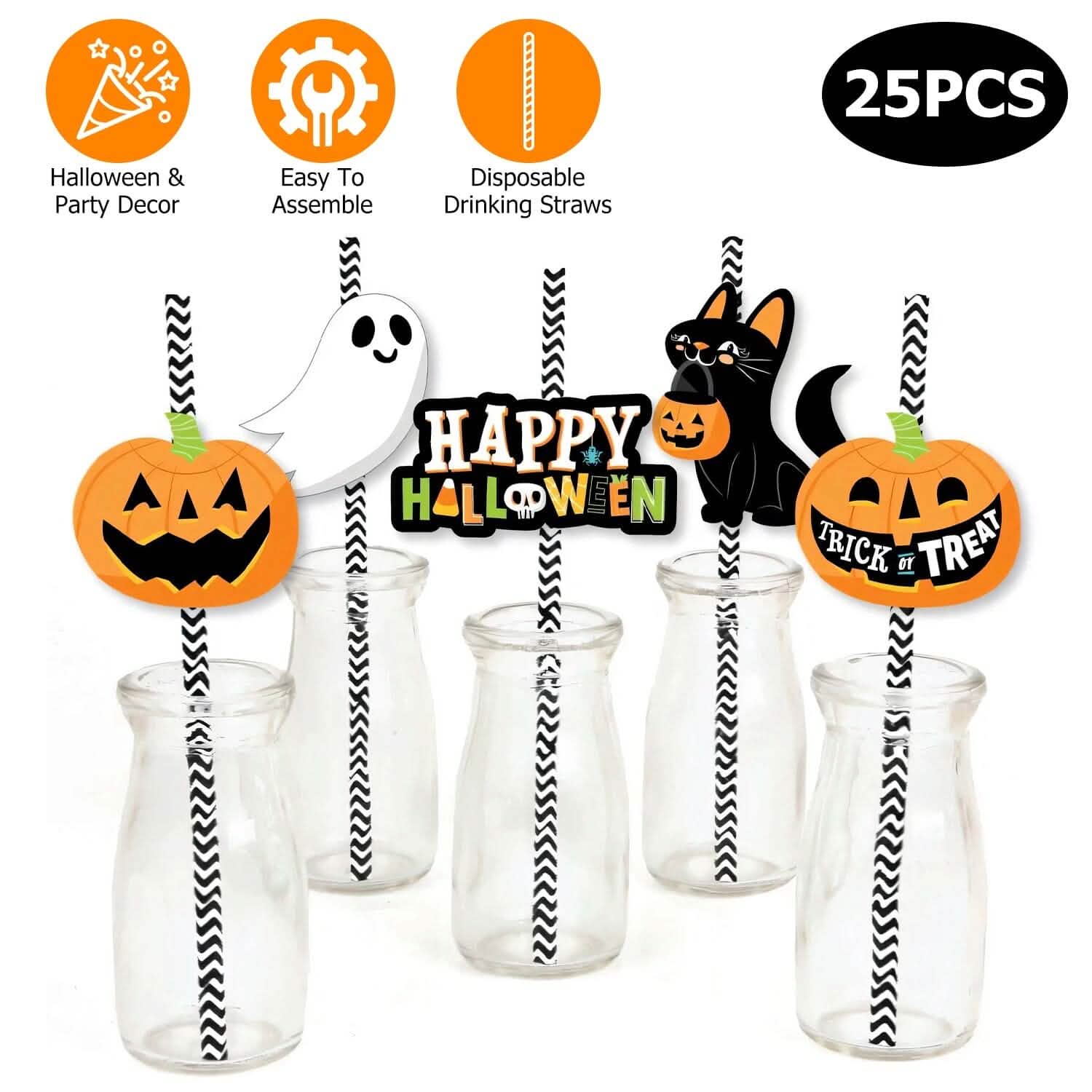 24-Pieces: Halloween Party Striped Decorative Paper Straws by DailySale