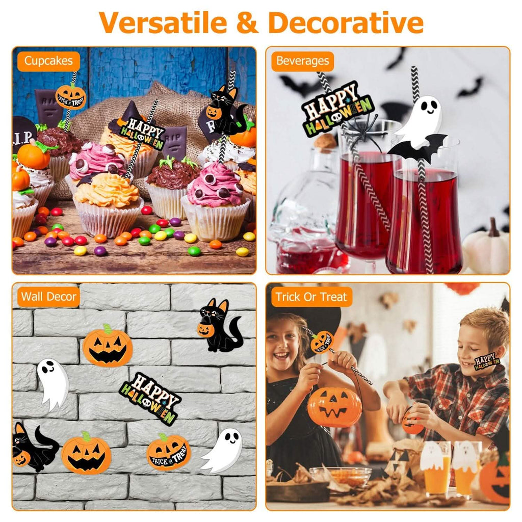 24-Pieces: Halloween Party Striped Decorative Paper Straws by DailySale