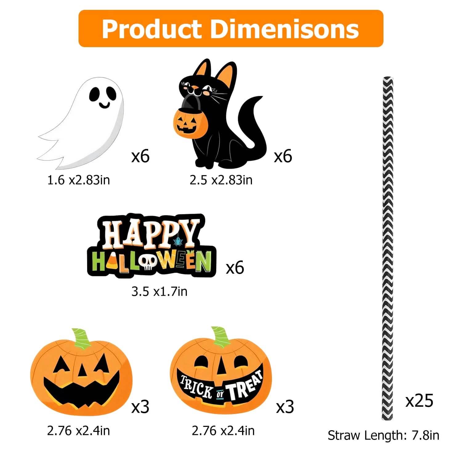 24-Pieces: Halloween Party Striped Decorative Paper Straws by DailySale