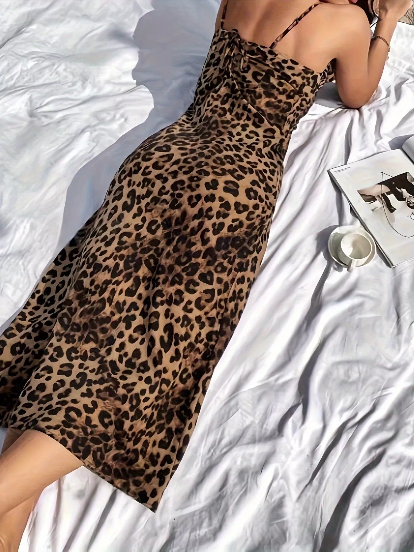 Leopard Spaghetti Strap Midi Dress by Shopiebay