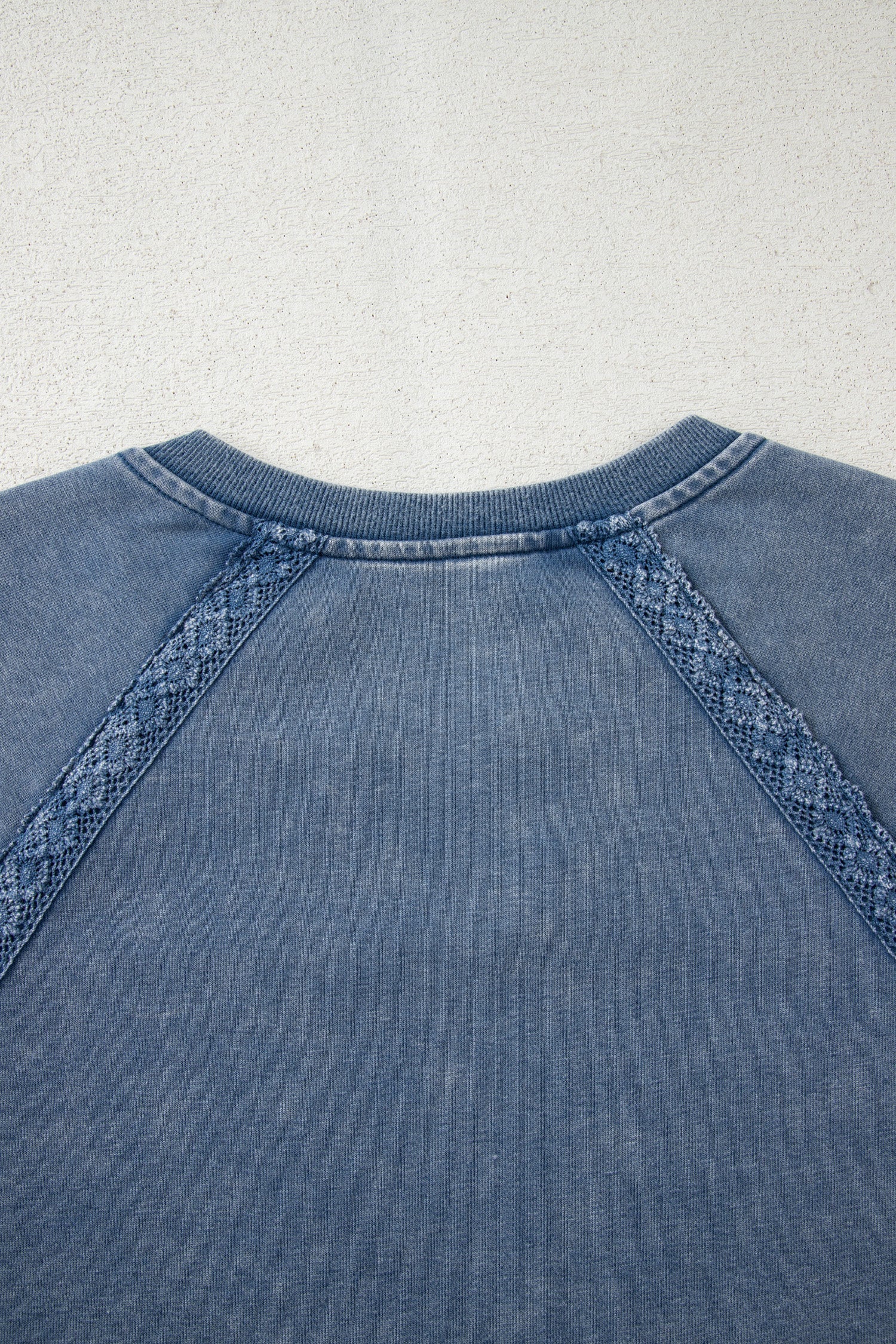 Red Dahlia Lace Patchwork Detail Notched Neck Mineral Wash Baggy Sweatshirt
