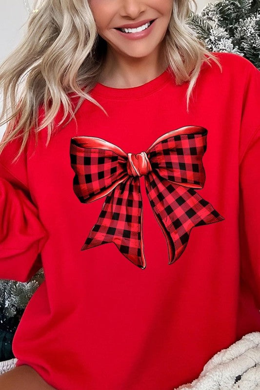 Red Buffalo Plaid Bow Graphic Sweatshirt
