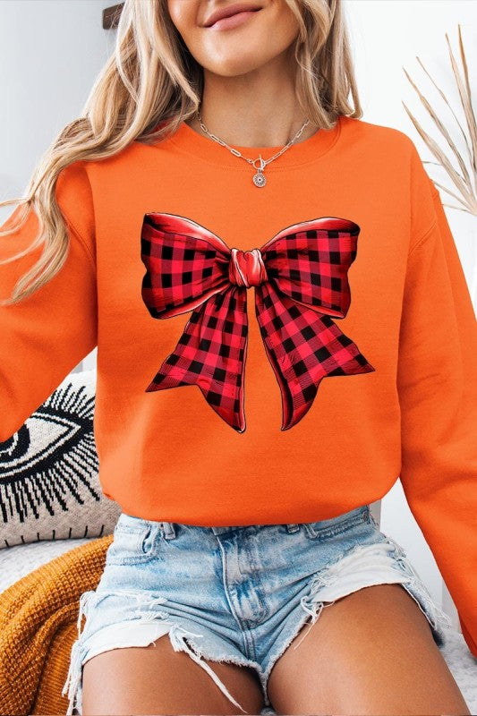 Red Buffalo Plaid Bow Graphic Sweatshirt