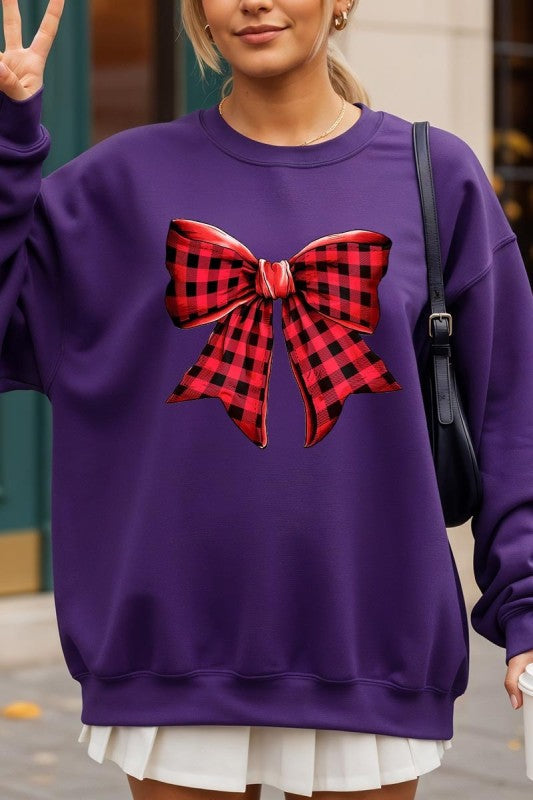 Red Buffalo Plaid Bow Graphic Sweatshirt