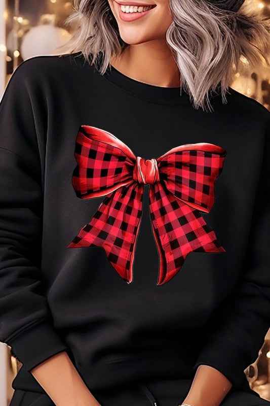 Red Buffalo Plaid Bow Graphic Sweatshirt