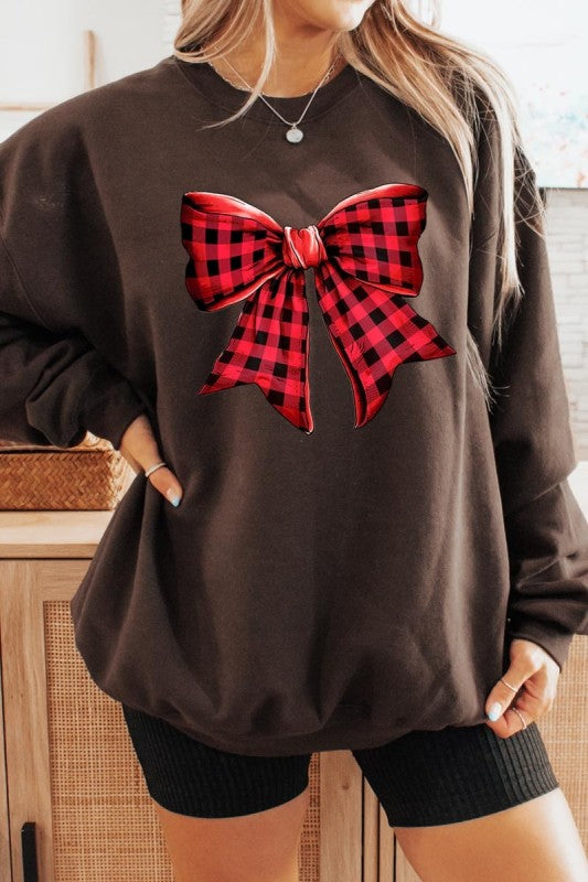 Red Buffalo Plaid Bow Graphic Sweatshirt