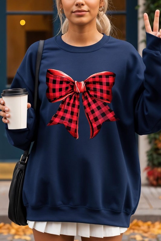 Red Buffalo Plaid Bow Graphic Sweatshirt