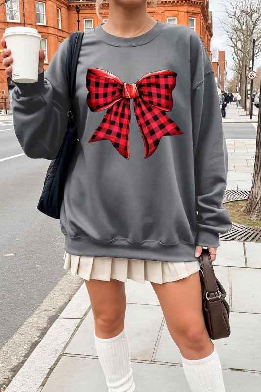 Red Buffalo Plaid Bow Graphic Sweatshirt