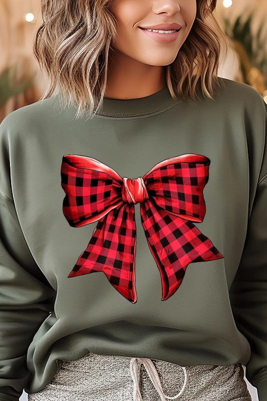 Red Buffalo Plaid Bow Graphic Sweatshirt