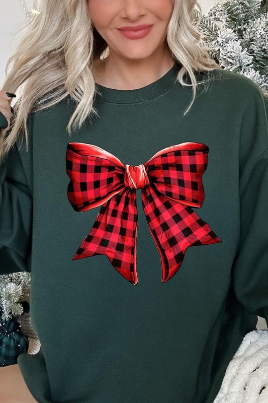 Red Buffalo Plaid Bow Graphic Sweatshirt