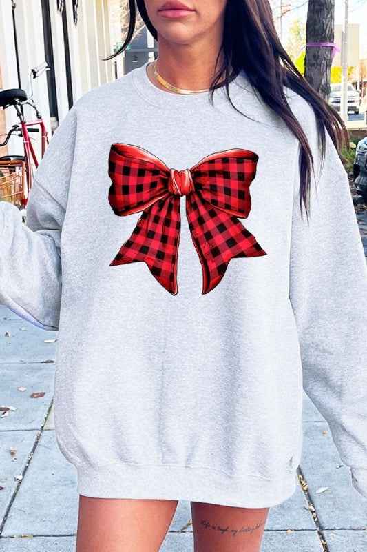 Red Buffalo Plaid Bow Graphic Sweatshirt