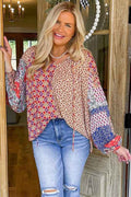 Floral Printed Long Sleeve Tied V Neck Blouse