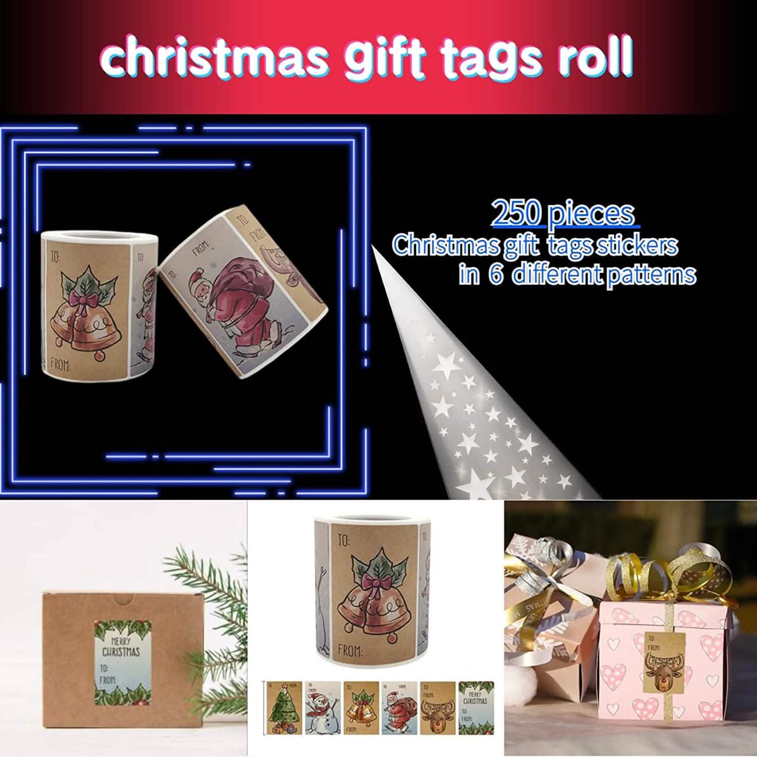 250-Pieces: Christmas Gift Tags Self Adhesive Labels Stickers 250 Pieces by DailySale