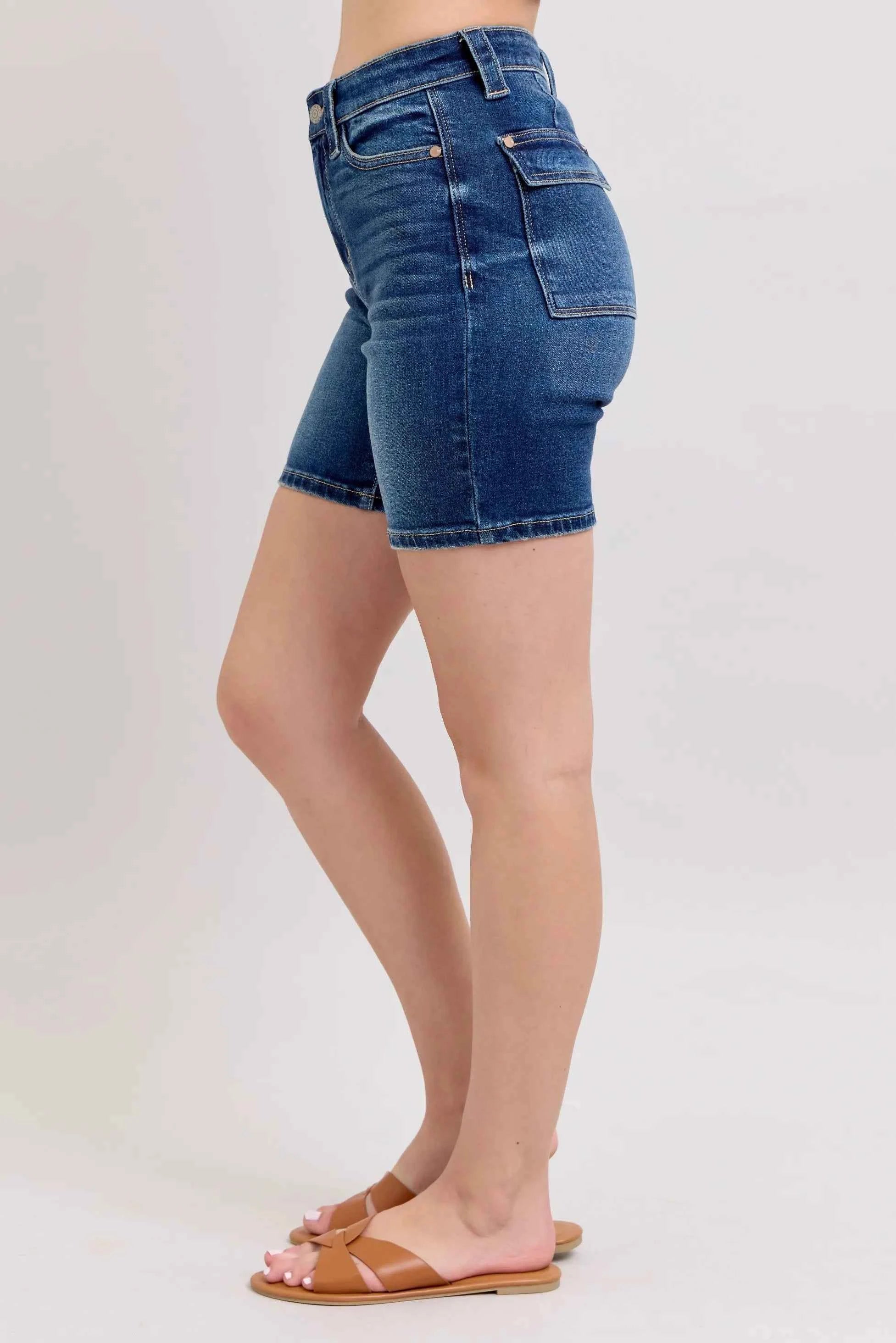 Judy Blue Full Size High Waist Bermudas Jeans W/ Back Flap Pockets Plus Size