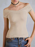 Ribbed Cap Sleeve V Neck Fitted T Shirt