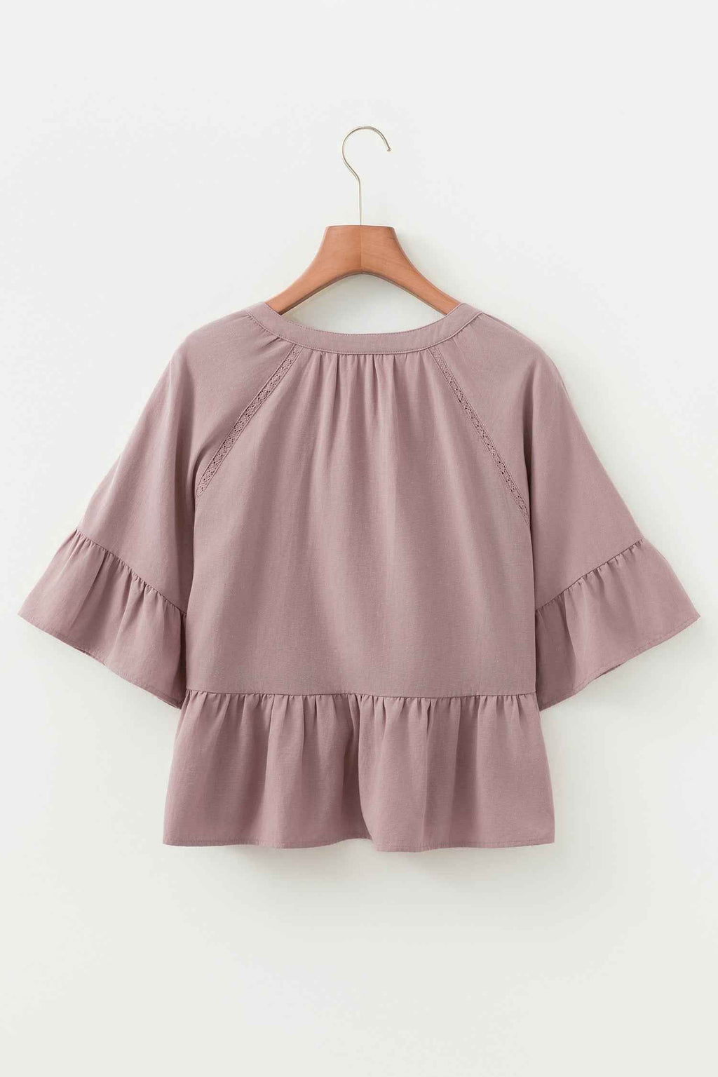 Sepia Rose Slit V Neck Ruffled Loose Blouse