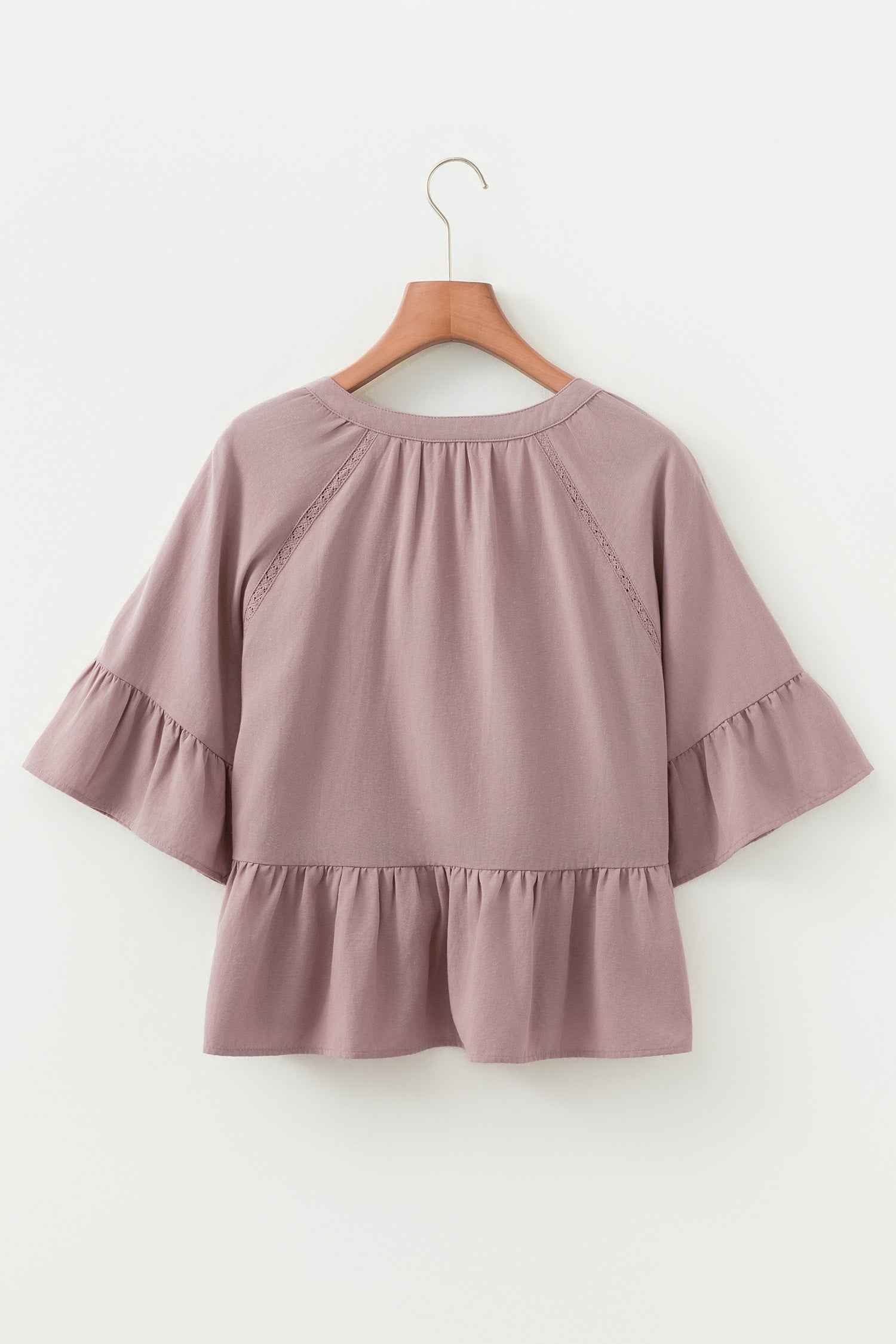 Sepia Rose Slit V Neck Ruffled Loose Blouse