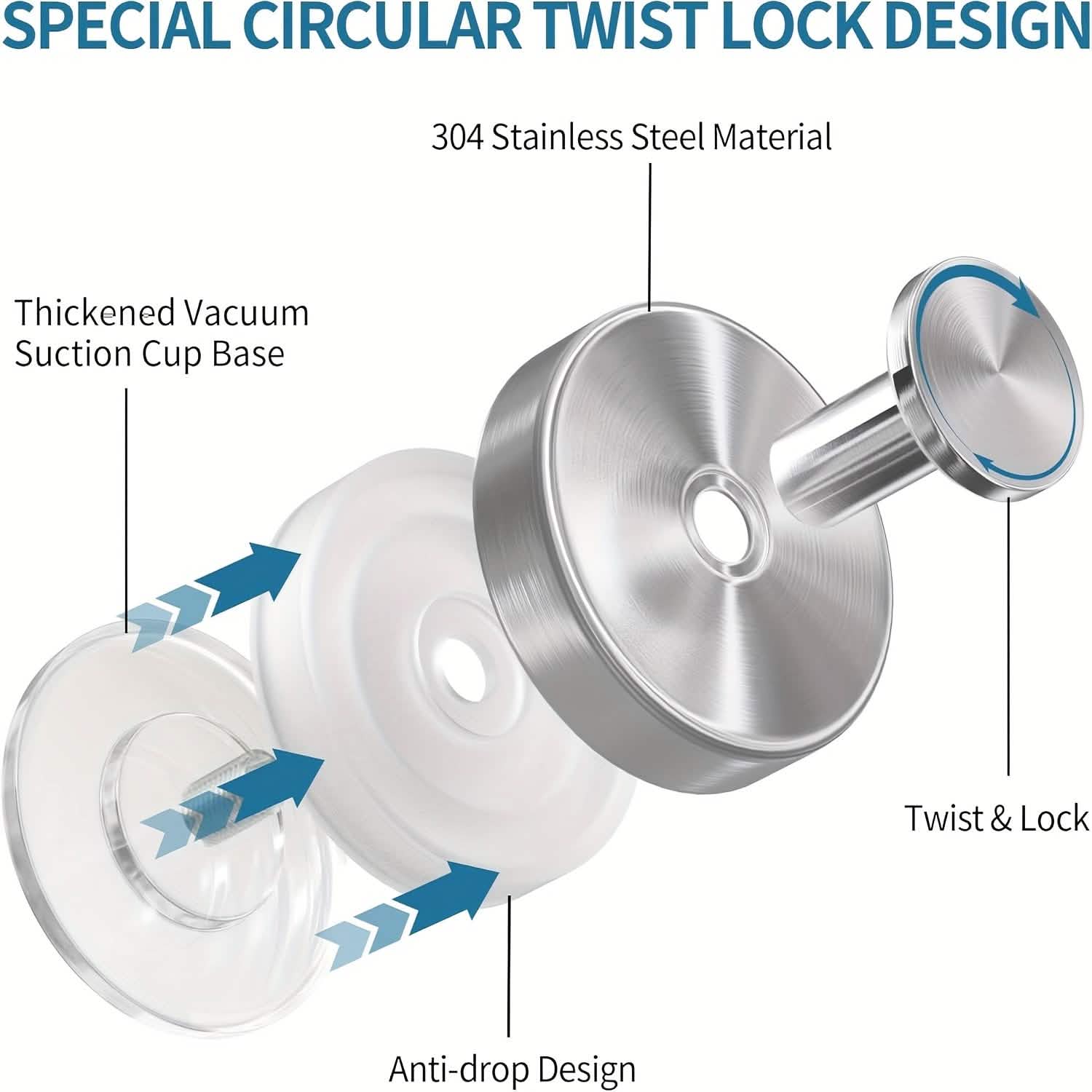 2-Pack: Strong Suction Cup Hooks – Silver Brushed Stainless Steel, No Drilling Required by DailySale