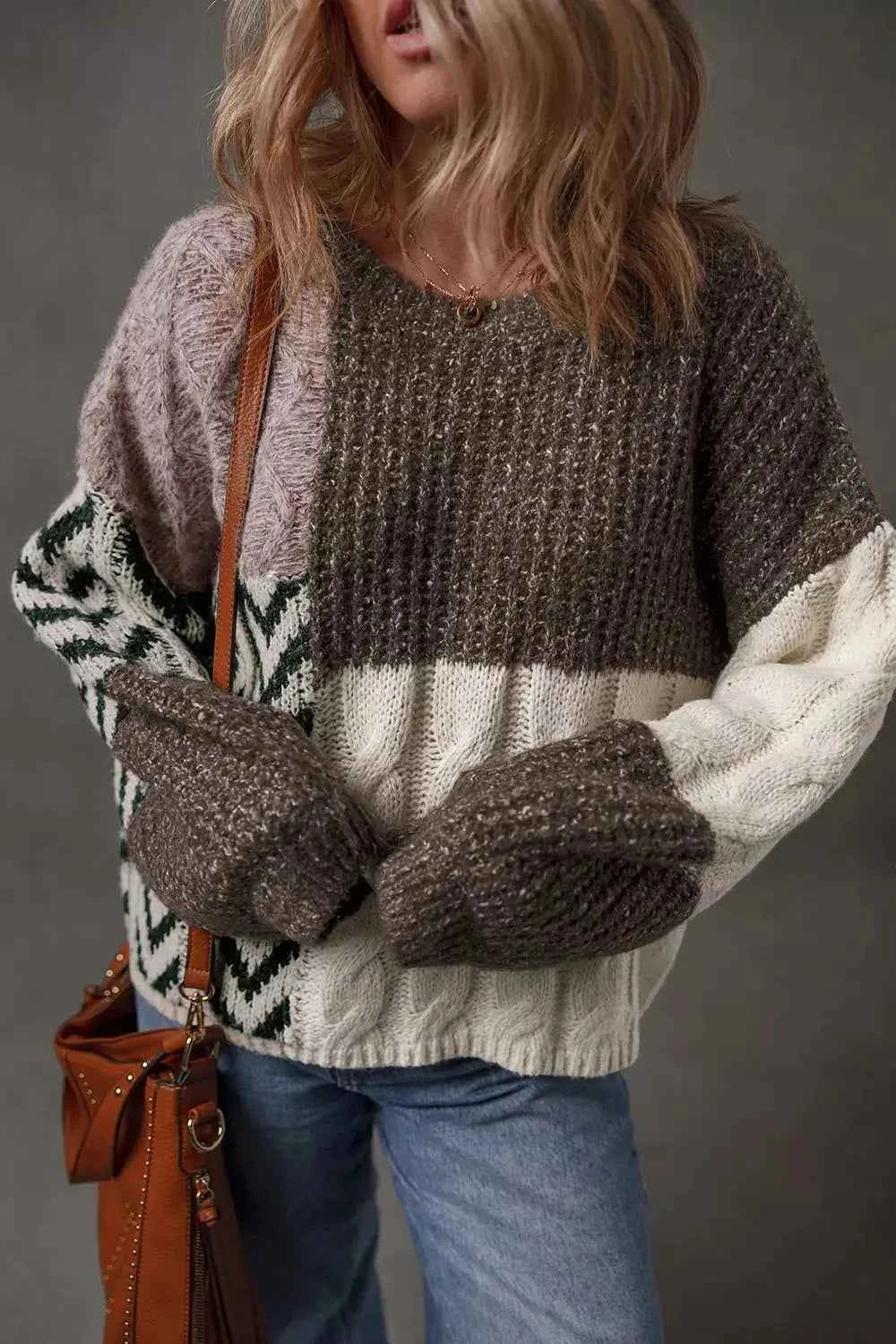 Color Block Cable Knit Sweater