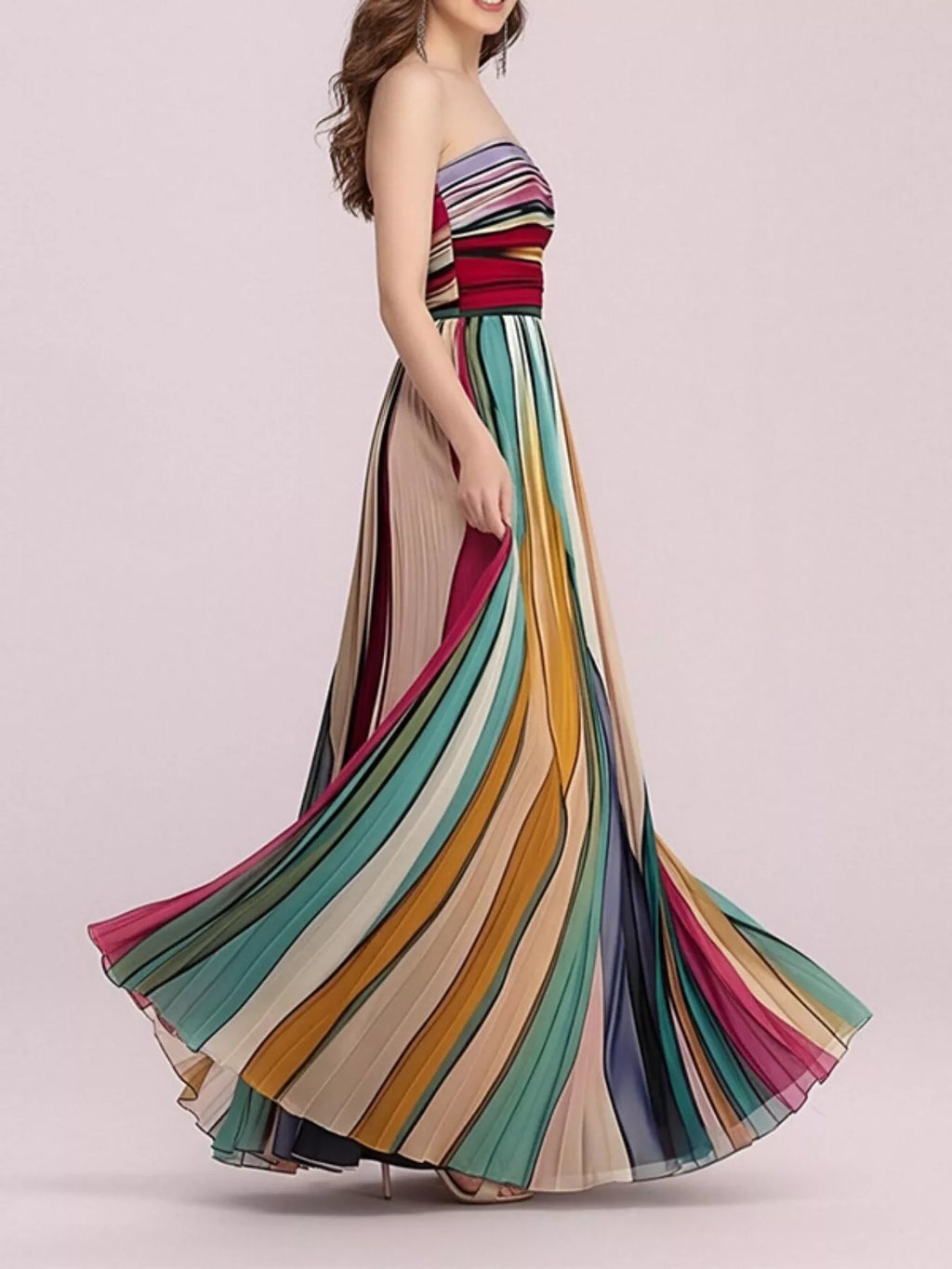 Striped Pleated Tube Maxi Dress by Shopiebay