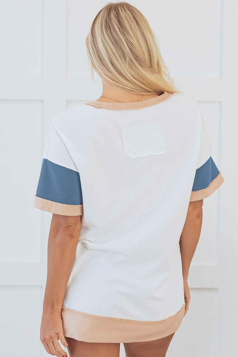 Multicolour Colorblock Patchwork Side Split Tunic T Shirt