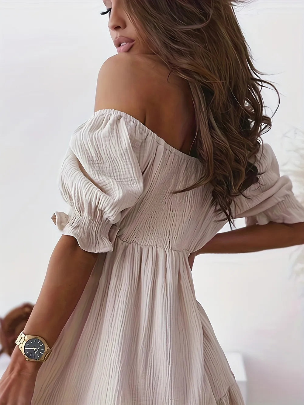 Ruffled Off-Shoulder Short Sleeve Dress by Shopiebay