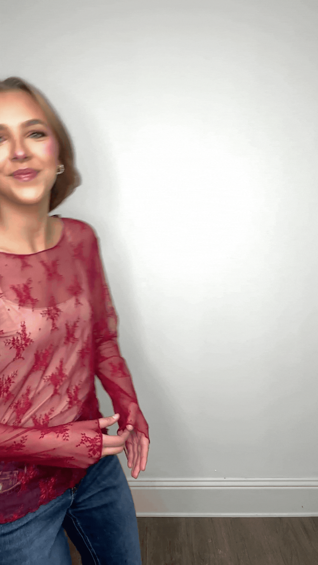 Lace Long-sleeve Top, Red by Grace+Emma