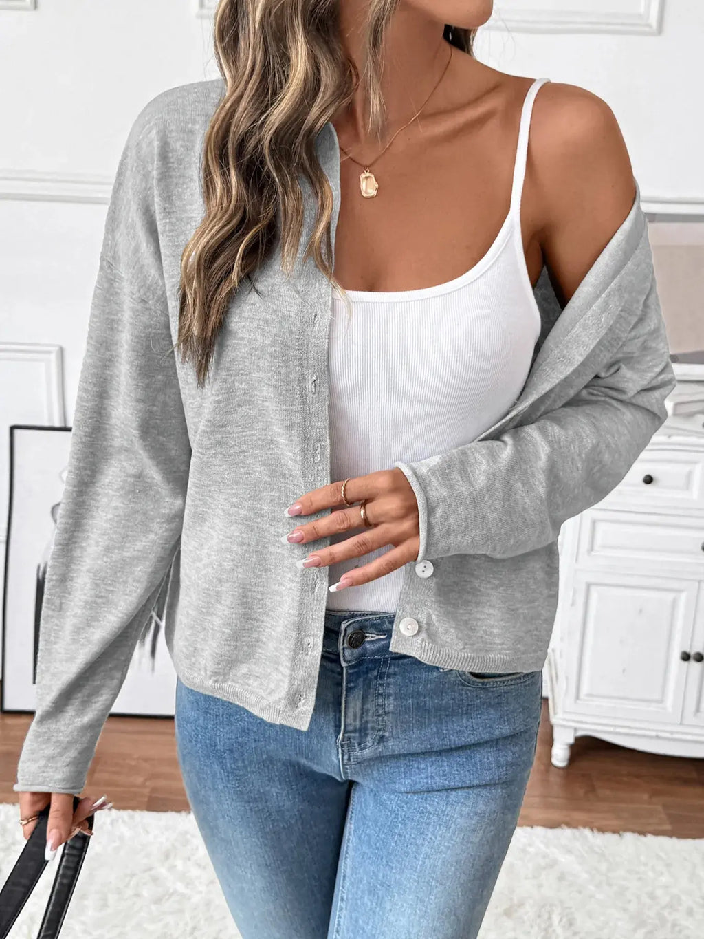 Button Front Long Sleeve Cardigan