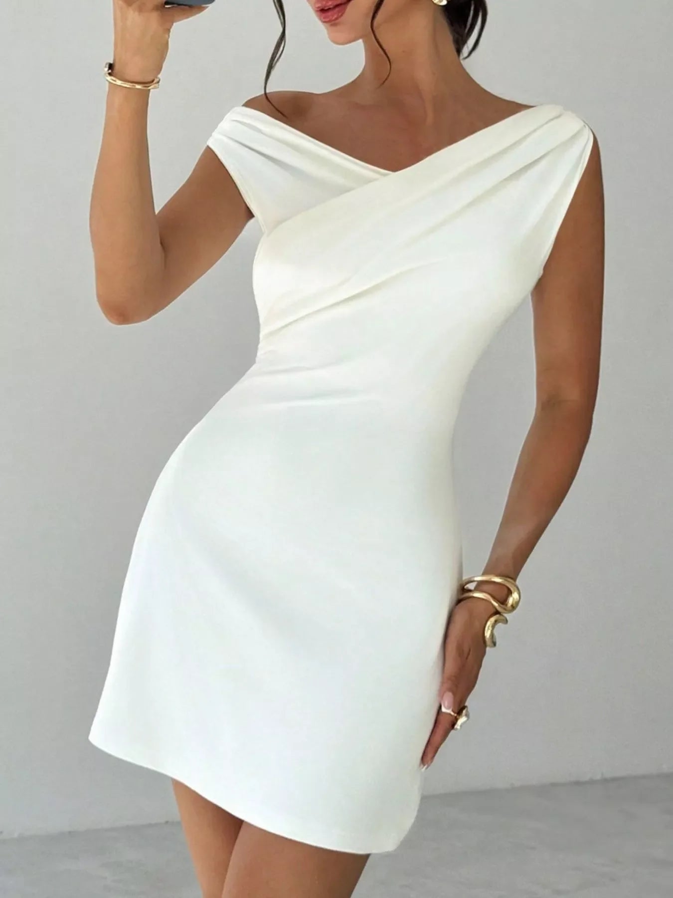 Elegant Off-Shoulder Draped Mini Dress by Shopiebay