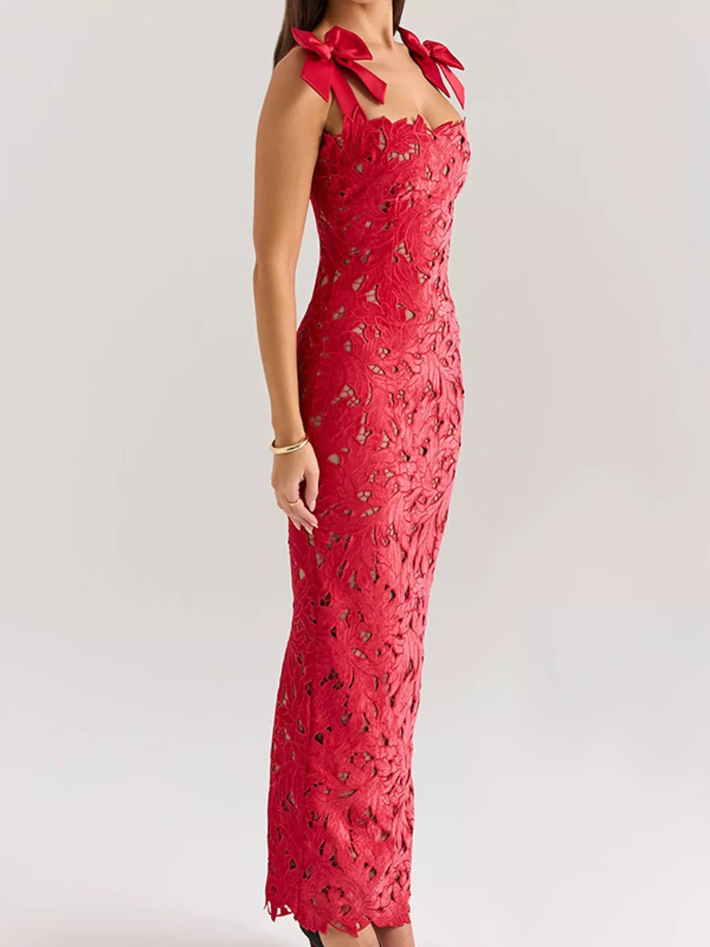 Slit Tie Shoulder Maxi Dress by Shopiebay